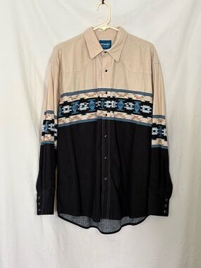Wrangler Western Pearl Snap Shirt XLT Men's Rodeo Cowboy Aztec Black Vintage